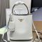 Prada 1BA212 Panier Medium Bag in Saffiano Leather with Leather Key Ring White