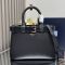 Prada 1BA434 Buckle Medium Handbag with Crocodile Belt in Leather Black
