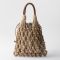 Prada 1BC111 Noue Medium Macrame Bag in Cotton Beige/White