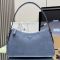Prada 1BC228 Aimee Large Shoulder Bag in Nubuck Leather Blue