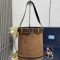 Prada 1BE085 Buckle Belted Bucket Bag in Suede Brown