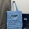 Prada 1BG393 Crochet Tote Bag in Raffia with Embroidered Logo Blue