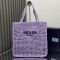 Prada 1BG393 Crochet Tote Bag in Raffia with Embroidered Logo Purple