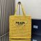 Prada 1BG393 Crochet Tote Bag in Raffia with Embroidered Logo Yellow