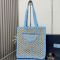 Prada 1BG393 Crochet Tote Bag in Two-Tone Raffia Blue/Apricot