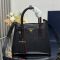 Prada 1BG443 Double Small Bag in Saffiano Leather with Leather Key Ring Black/Red