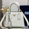 Prada 1BG443 Double Small Bag in Saffiano Leather with Leather Key Ring White