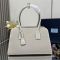 Prada 1BG572 Medium Tote Bag in Linen Blend and Leather Beige