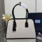Prada 1BG572 Medium Tote Bag in Linen Blend and Leather Beige/Black