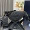 Prada 1BH190 Triangle Shoulder Bag in Raffia with Fabric Strap Black