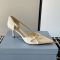 Prada 1I442O Open Side Pumps 75mm Women Patent Leather Beige
