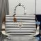 Prada 2VG131 Jardiniere Extra-Large Tote Bag in Striped Canvas Beige/Blue