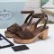 Prada Crochet Platform Sandals Women Cotton and Cork Coffee