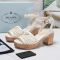 Prada Crochet Platform Sandals Women Cotton and Cork White