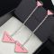 Prada Crystals Chain Enamel Triangle Pendant Earrings In Metal Silver/Pink