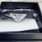 Prada Enamel Triangle Bangle Bracelet In Metal with Crystal Silver/White