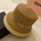 Prada Logo Webbing Bucket Hat in Raffia Brown