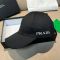 Prada Side Embroidered Lettering Logo Baseball Cap in Cotton Black