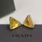 Prada Triangle Crystal Logo Earrings In Metal Silver/Yellow