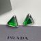 Prada Triangle Crystal Logo Earrings In Metal Silver/Green