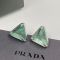 Prada Triangle Crystal Logo Earrings In Metal Silver/Light Green