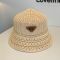 Prada Triangle Logo Knitted Bucket Hat in Cotton with Ribbon Bow Beige