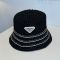 Prada Triangle Logo Knitted Bucket Hat in Cotton with Ribbon Bow Black