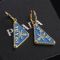 Prada Triangle Logo Pendant Earrings In Metal with Crystals Gold/Blue