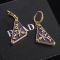 Prada Triangle Logo Pendant Earrings In Metal with Crystals Gold/Purple