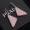 Prada Triangle Logo Pendant Earrings In Metal with Crystals Silver/Pink