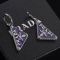 Prada Triangle Logo Pendant Earrings In Metal with Crystals Silver/Purple