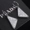 Prada Triangle Logo Pendant Earrings In Metal with Crystals Silver/White