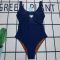 Prada Triangle Logo Swimsuit Women Lycra Navy Blue