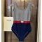 Prada Triangle Logo Tricolor Swimsuit Women Lycra Grey/Navy Blue