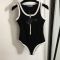Prada Triangle Logo Zipper Swimsuit Women Lycra Black