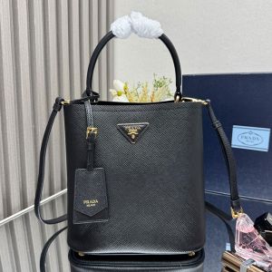 Prada 1BA212 Panier Medium Bag in Saffiano Leather Black