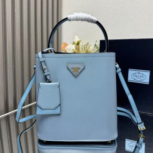 Prada 1BA212 Panier Medium Bag in Saffiano Leather with Leather Key Ring Blue