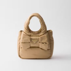 Prada 1BA359 Mini Bag in Padded Re-Nylon with Bow Camel