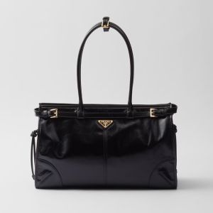 Prada 1BA433 Bonnie Large Handbag in Leather Black