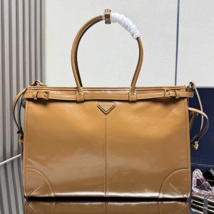 Prada 1BA439 Bonnie Extra-Large Handbag in Leather Brown