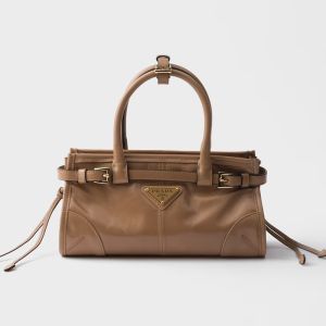 Prada 1BA486 Bonnie Mini Handbag in Leather Brown