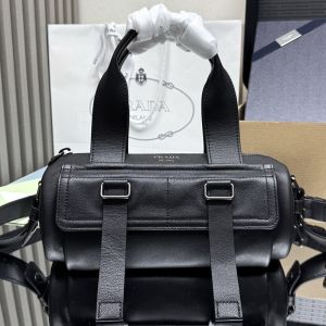 Prada 1BB161 Route Medium Top-Handle Bag in Leather Black