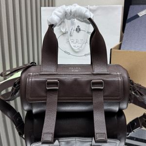 Prada 1BB161 Route Medium Top-Handle Bag in Leather Brown