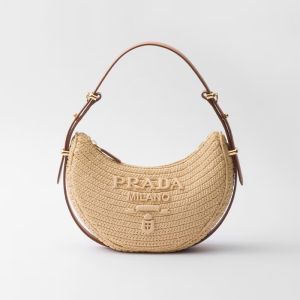 Prada 1BC194 Arque Small Shoulder Bag in Raffia Beige