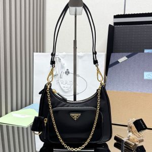 Prada 1BC198 Mini Bag in Re-Nylon and Brushed Leather Black/Gold