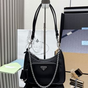 Prada 1BC198 Mini Bag in Re-Nylon and Brushed Leather Black/Silver