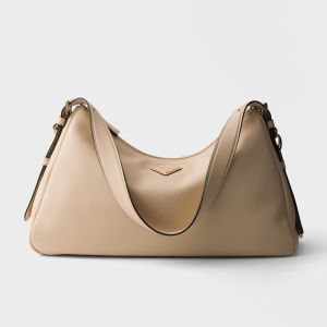 Prada 1BC228 Aimee Large Shoulder Bag in Leather Beige