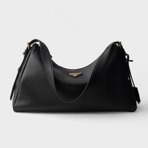 Prada 1BC228 Aimee Large Shoulder Bag in Leather Black