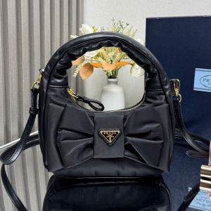 Prada 1BC241 Mini Bag in Re-Nylon and Nappa Leather with Bow Black