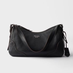 Prada 1BC280 Aimee Large Shoulder Bag in Leather Black